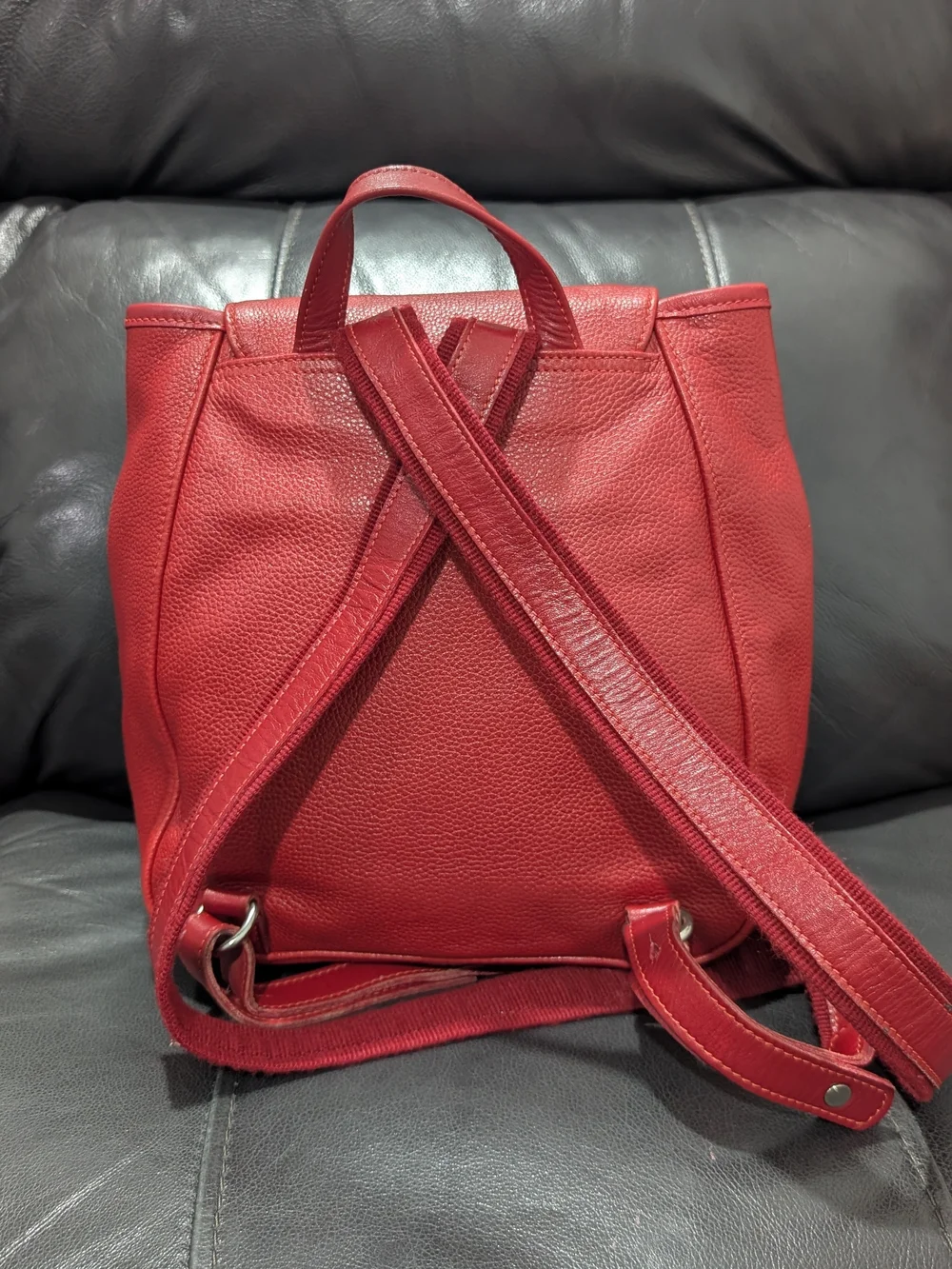 Vintage Red Pebble Leather Longchamp Backpack